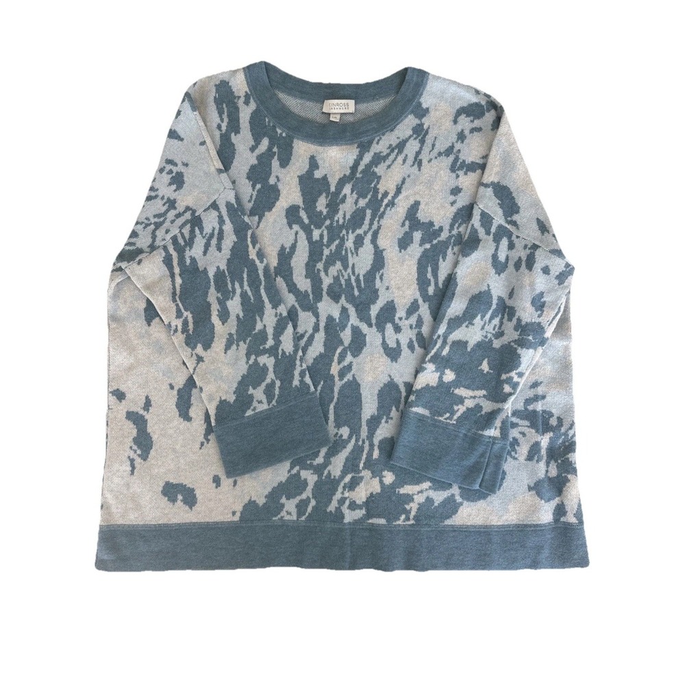 Kinross Cashmere Sweater Women's L Gray Blue Ivory Abstract Luxury